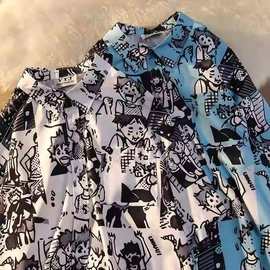 美式复古港风涂鸦短袖衬衫男2025新款宽松慵懒风气质法式衬衣上衣