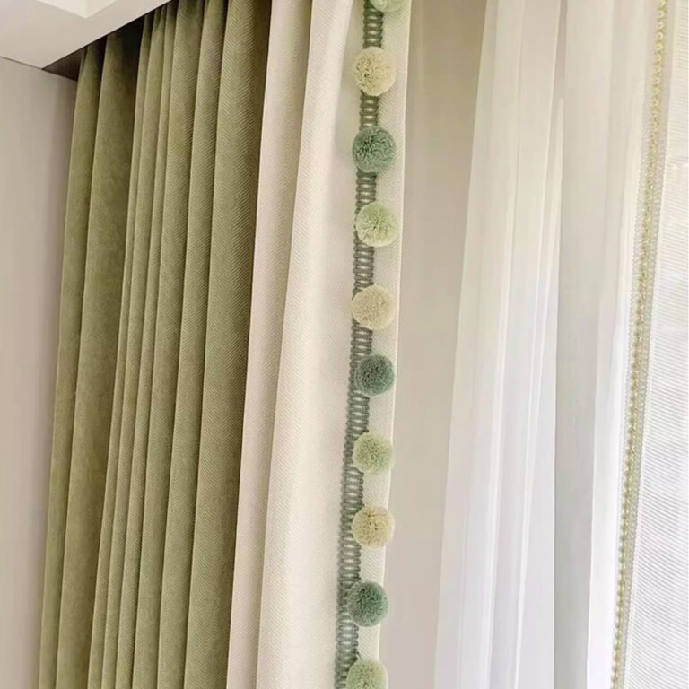 Chenille Window Screen Curtain Modern Living Room Bedroom Solid Color Cream Matcha Heightened Double-Sided Blackout Insulation Chenille Window Screen Curtain Modern Living Room Bedroom Solid Color Cream Matcha Heightened Double-Sided Blackout Insulation