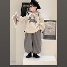 儿童2025秋季卫衣套装新款格子卡通小修狗卫衣百搭经典黑白格套装