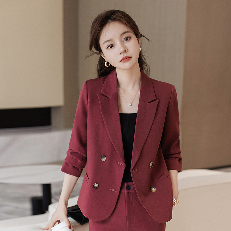 High-grade suit suit women's spring and autumn small business wear elegant double-breasted short suit jacket overalls
