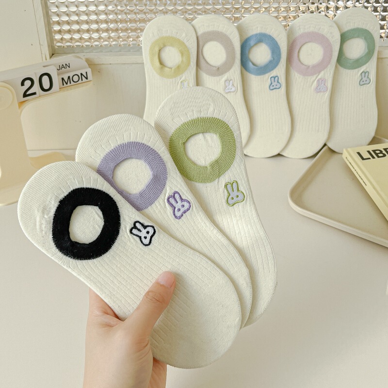 Socks Women Summer Thin Invisible Socks Embroidered Rabbit Boat Socks Low Shallow Mouth Breathable Lined Socks Academy Style Ins