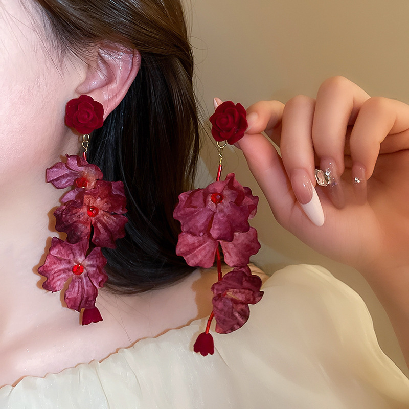 Pendientes de malla de pétalo de dopamina Pendientes de estilo de vacaciones junto al mar de estilo nuevo estilo caliente Pendientes de temperamento exagerado de todo fósforo al por mayor