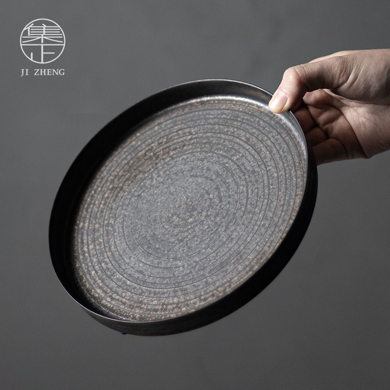 Handmade Teapot With Dry Infusion Tray,Tea Set,Tea Ceremony Ornaments,Retro Gilt Disc Tableware,Kiln-glazed Tea Tray