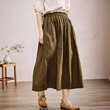 谷家 100%亚麻文艺百搭半身长裙子 松紧腰显瘦大摆裙2025春季新款