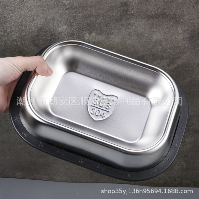 Cross-border new 304 stainless steel dog bowl pet square cat and dog…