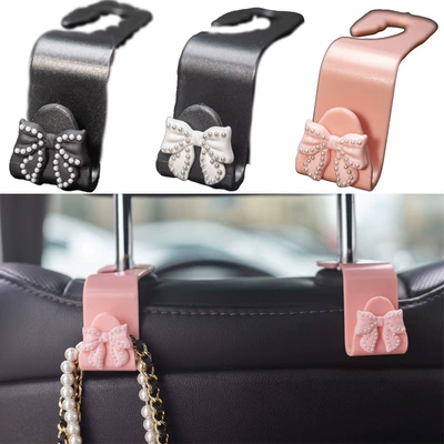 2 Pearl Bowknot Car Rear Seat Hooks, Creative Interior Hooks, Car-Mounted Hooks, Invisible Seat Back Storage