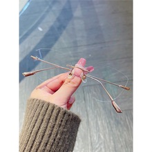 时尚潮猫眼无框眼镜纯钛女配近视散光网红超轻纯欲小红书爆款蓝光