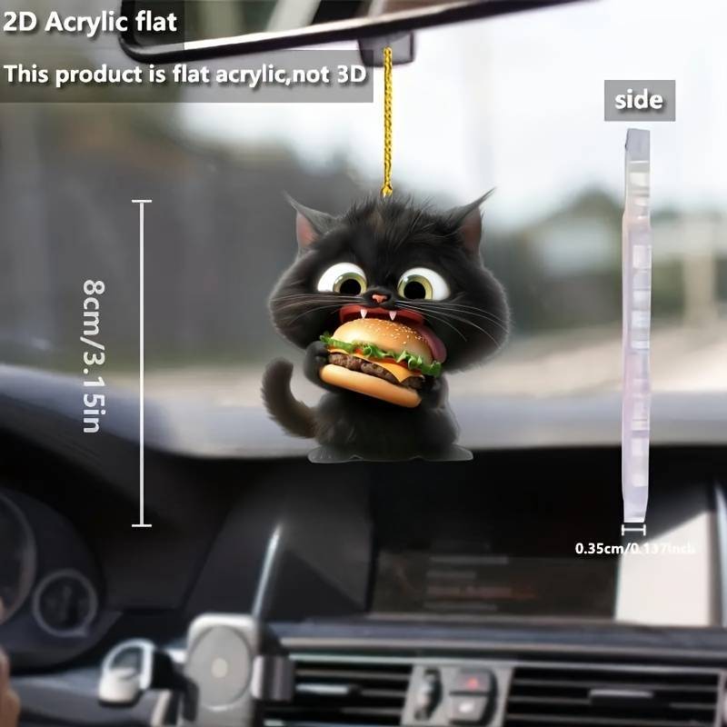 Comer hamburguesas adorables colgantes gatos negros acrílicos planos transfronterizos colgantes de automóviles para el hogar colgantes de decoración de vacaciones