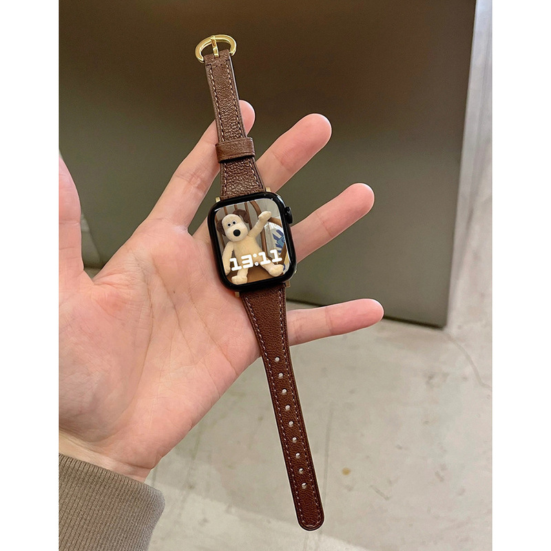 Horseshoe Buckle Genuine Leather Watch Strap Suitable for Applewatch Iwatch1098 Generation 76Se Cross-Border Hot Model
