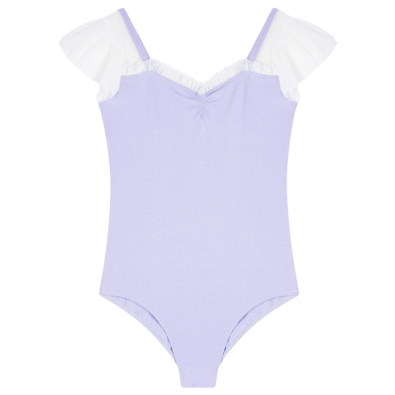 Traje de baile Traje de verano de manga corta para niños Traje de una pieza de manga voladora de doble capa Traje de entrenamiento de ballet Traje de baile de gimnasia corporal