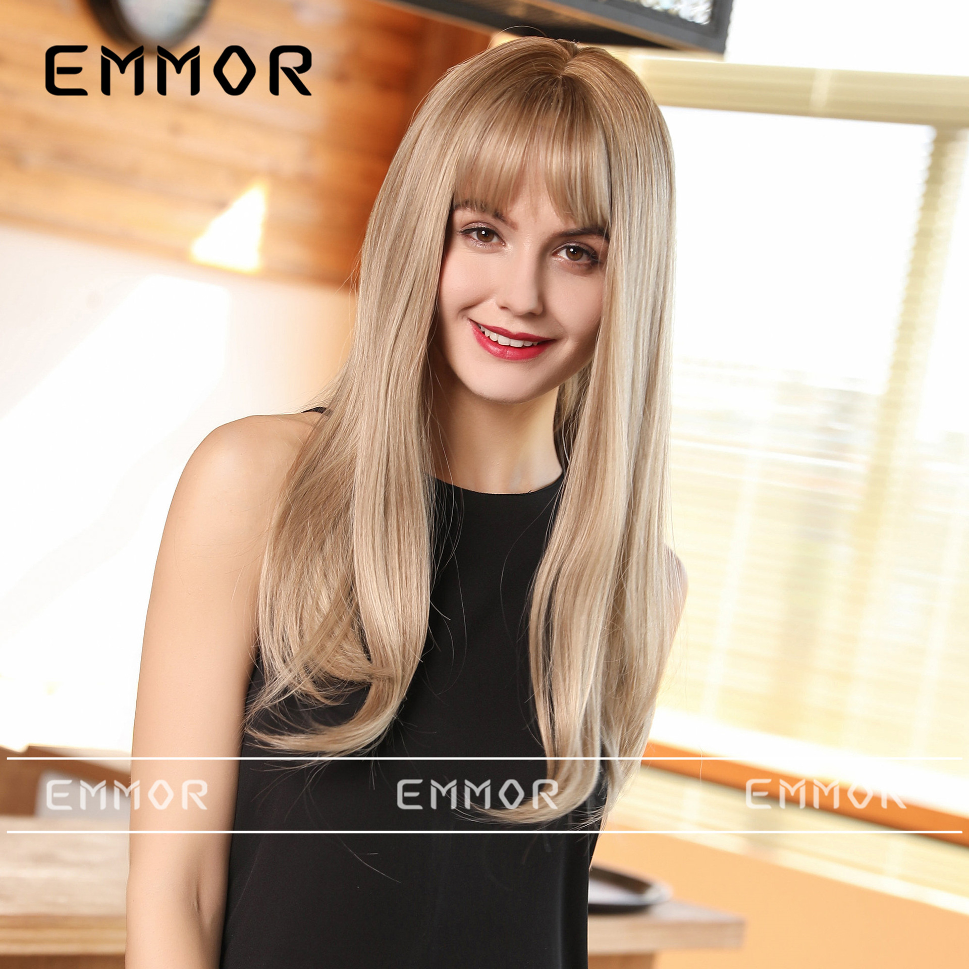 Moda europea y americana nueva pelo largo flequillo recto de aire suministro transfronterizo directo de fábrica peluca cubierta de la cabeza completa pelucas femeninas