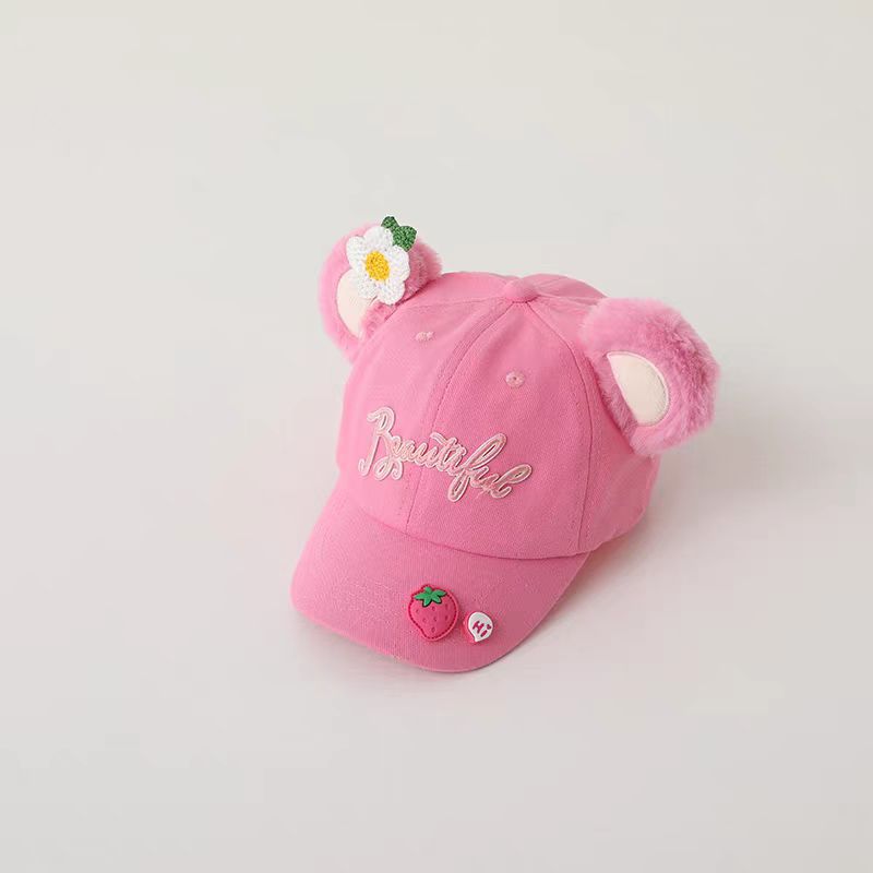 Sombrero de béisbol infantil primavera y otoño osos de fresas lindos rosa dulce bebé gorra de lengua de pato moda coreana DLY image 9