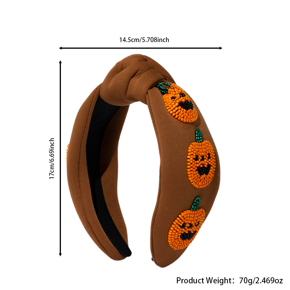 Halloween Festival Halloween Pattern, Pumpkin, ghost Pattern Women's Hip-Hop Retro Funny Halloween Pattern Pumpkin Ghost Cloth Seed Bead Hair Band