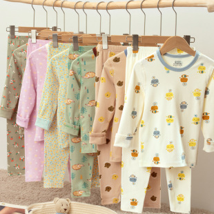 Thermal Underwear Set Wool Stretch Cotton Boys and Girls Pajamas Autumn Clothes Long-Sleeved Loungewear Pure Cotton Material