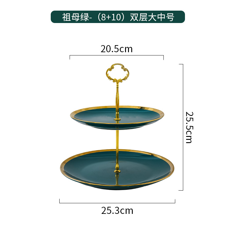 Plato de fruta de doble capa de lujo ligero hogar sala de estar mesa de café merienda plato de caramelo plato de fruta de cerámica de tres capas mesa de postre soporte de la torta