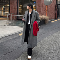 ASCLO老钱风呢子外套重磅酷飒休闲长款过膝加厚毛呢大衣双排扣垂