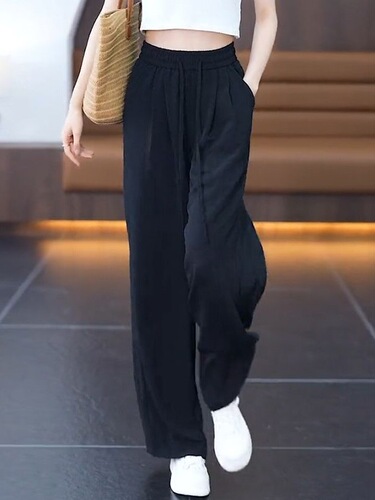 Ice silk wide-leg pants for women, high-waist summer thin 2025 new style loose drag-feeling lazy Yamamoto casual pants, cool pants