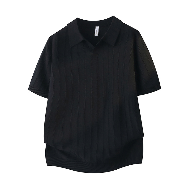 Polo camiseta de punto camiseta de manga corta hombre cuello V gaviota cuello viejo dinero viento rayas camiseta de hielo viejo dinero viento seda enfriamiento
