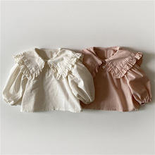 ins韩版时尚春装新款上衣 女童宝宝洋气花边翻领打底长袖休闲衬衫