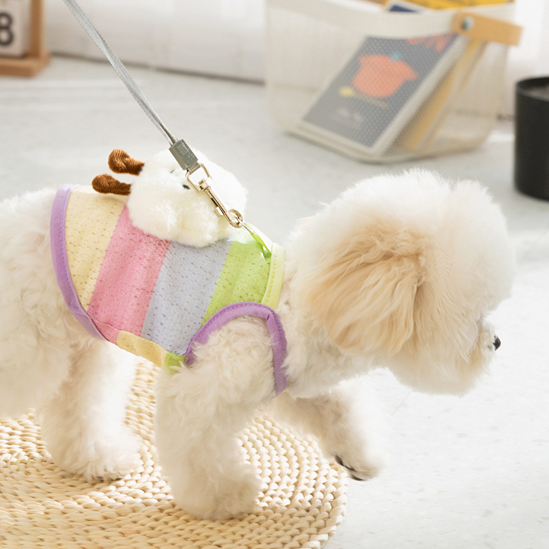 Perro de primavera y verano, rayas de arco iris, nubes tridimensionales, tirantes, perros pequeños y medianos, gatos, ropa linda para perros