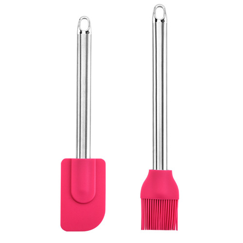 Silicone Baking Set of Two, Household Stainless Steel Handle Baking Scraper, Oil Brush, Sauce Spatula, Cake Baking