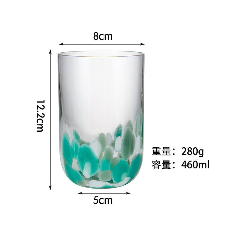 彩点人工吹制玻璃杯创意水杯果汁杯饮料杯餐厅家用简约高杯水晶杯|undefined