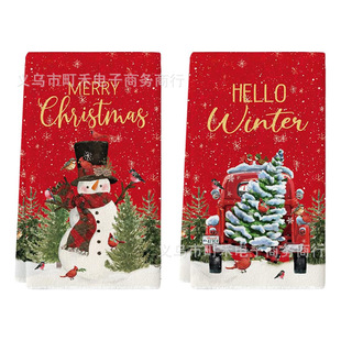 Cross-border Christmas New Towel Christmas Printed Dining Table Decoration Santa Claus Dishwashing Towel Can be ordered on behalf