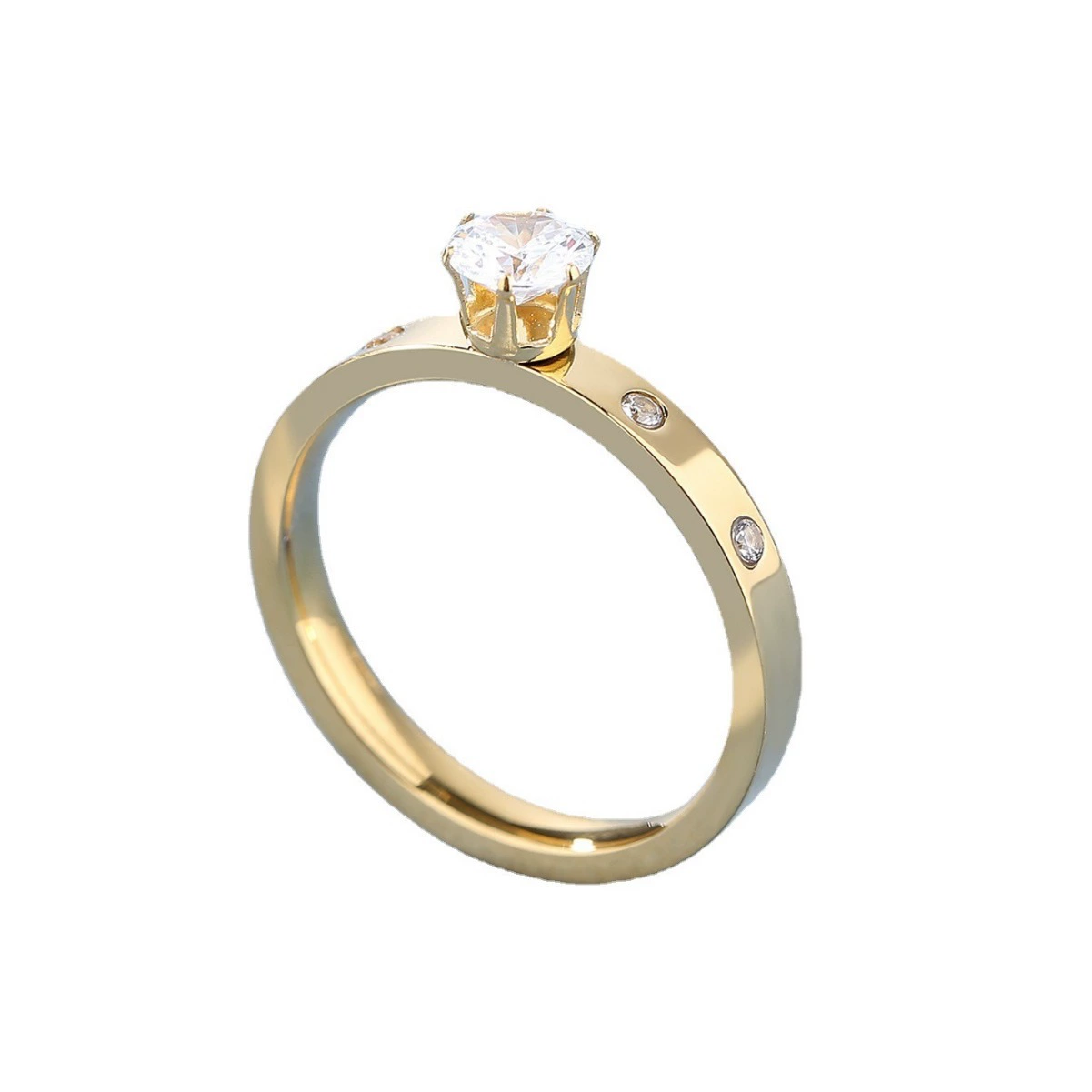 Shiny wedding ring stainless steel, Korean style, simple and elegant design, one carat, 18 carat, on index finger