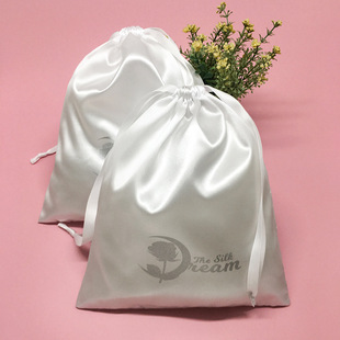 Order White Satin Small Bag Jewelry Cosmetic Bag Satin Bag Drawstring Bag Bundle Pocket Printable logo