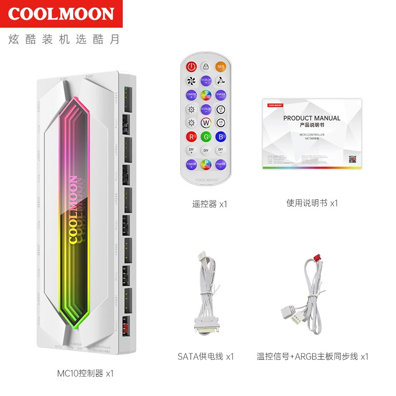 PWM Temperature Control Hub (CoolMoon) — Music Rhythm, 5V ARGB Sync, Remote, 10-Port