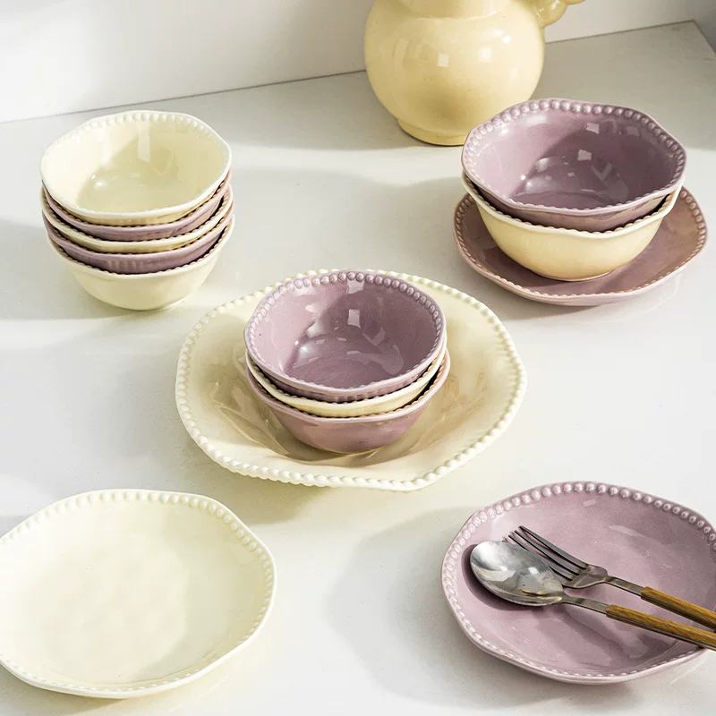 Cream ceramic set for food, tableware, high-quality style