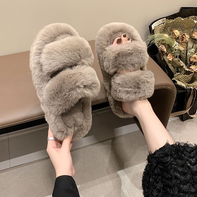 厚底甜美蝴蝶结毛毛拖鞋女2025年秋季时尚百搭可爱雪莉玫一字拖鞋|undefined