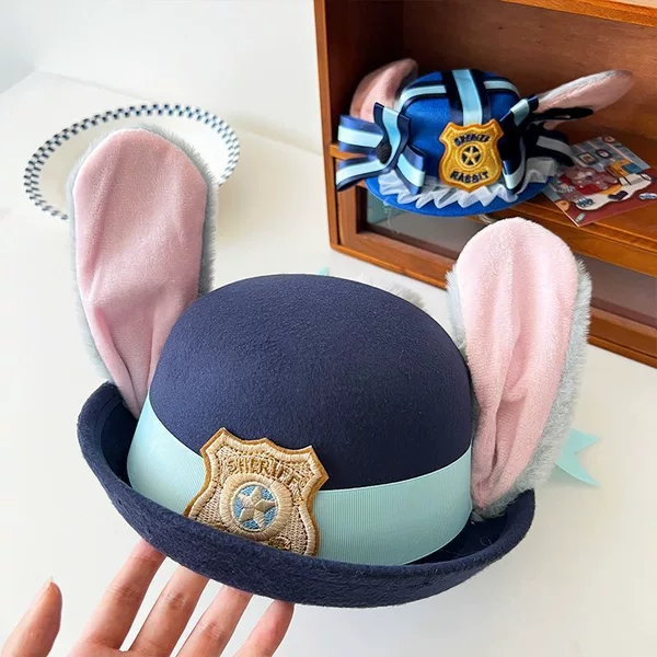 Children's 2026 New Model Bunny Police Officer Judy Hat Girls' Round-Top Bunny Ears Hat Princess Cosplay Round-Top Hat