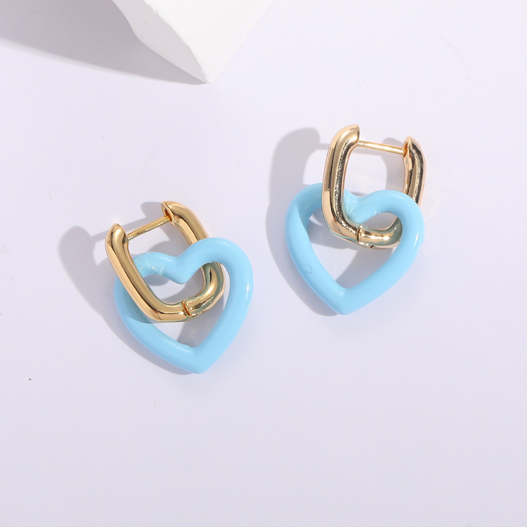 Stoving Varnish Design New Fashion Paint Heart-shaped 14k Gold-plated Copper Earrings