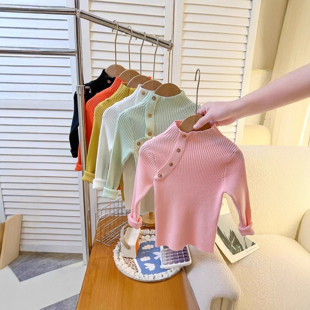 Girls' high-neck base layer top, 2026 autumn new style children's sweater, baby solid color, versatile little girl top