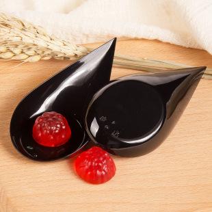 45Mlps Disposable Hard Plastic Transparent Black and White Sauce Plate Snack Dessert Spoon Water Drop Spoon Dipping Container