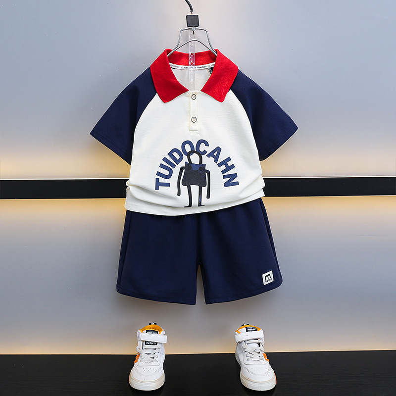 7200 traje de manga corta de ropa deportiva de verano para niños 2025 nueva camisa POLO delgada pantalones cortos para niños de dos piezas de moda