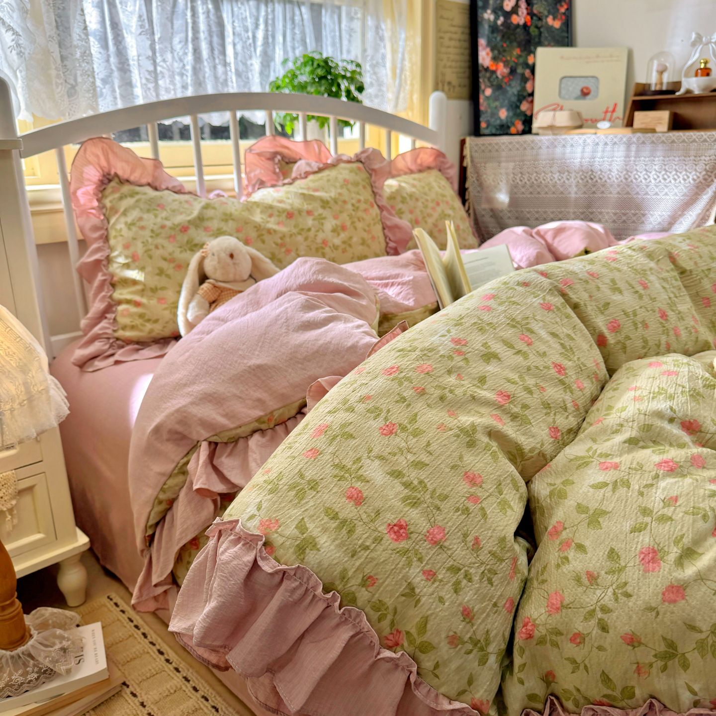 Madre y bebé clase A encaje francés cuatro piezas de algodón puro cama desnuda cubierta de cama de algodón dormitorio tres y cuatro piezas