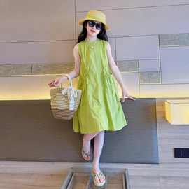 女童绿色小清新背心裙夏薄款凉快儿童连衣裙三亚度假海边沙滩裙子