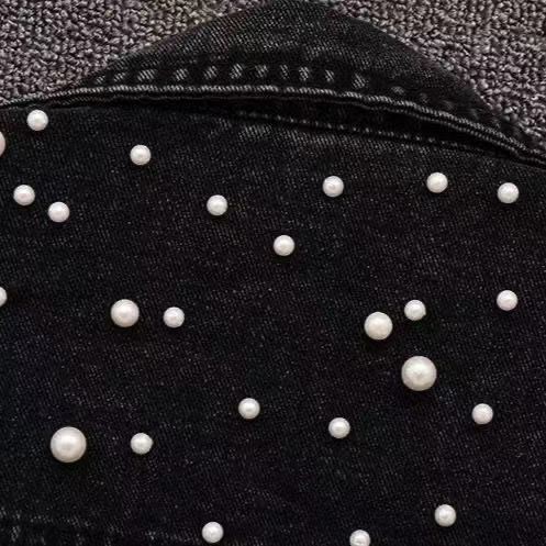 ​​Women's Beaded Denim Jacket – European Slim Fit, Heavy-Duty Stitching (S-5XL, Light Blue & Black)​​_ecoleips.com