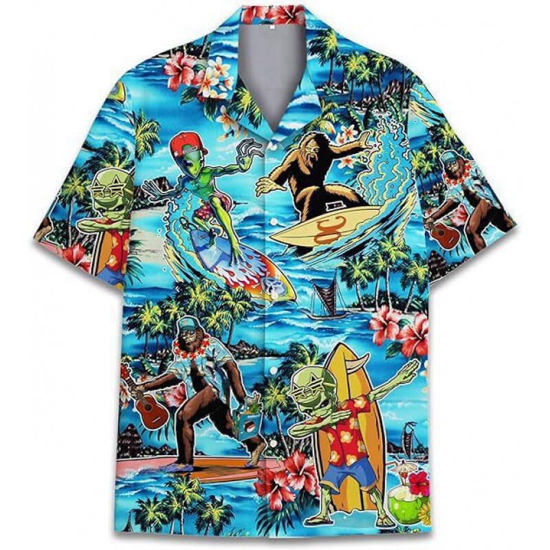 2026 New Cross-Border Summer Style Alien Gorilla 3D Digital Print Men's Fashion Personality Street Shirt