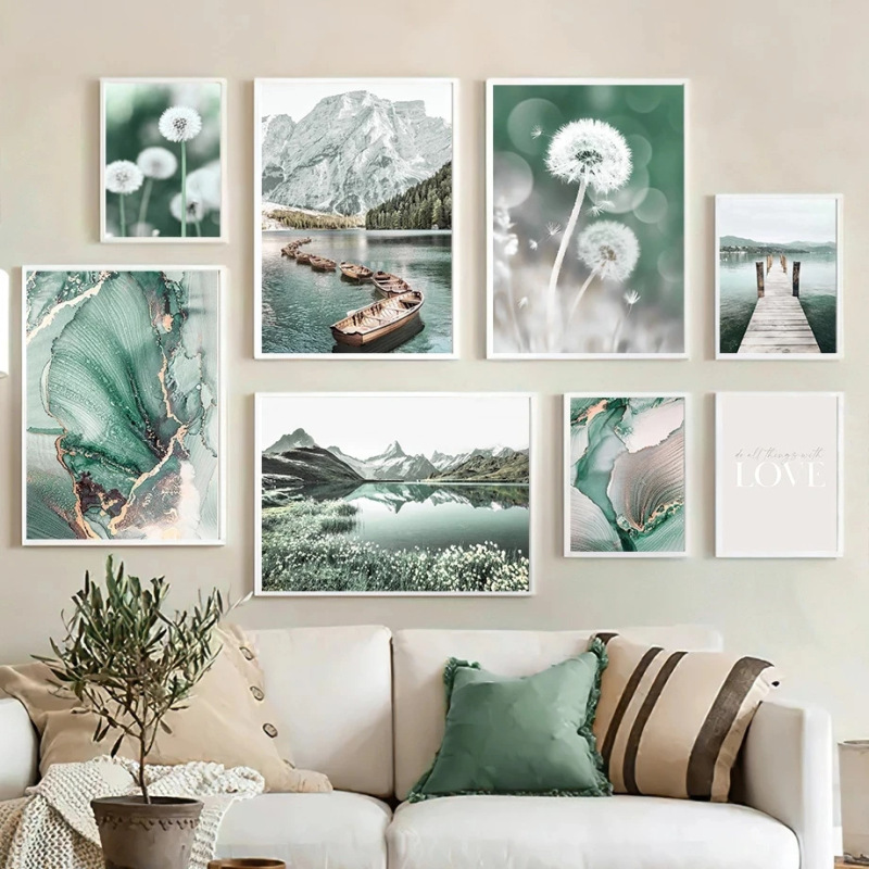 Modern Scandinavian Green Landscape Lake Scenery Plant Dandelion Living Room Bedroom Decoration Hanging Painting Core Poster Modern Scandinavian Green Landscape Lake Scenery Plant Dandelion Living Room Bedroom Decoration Hanging Painting Core Poster