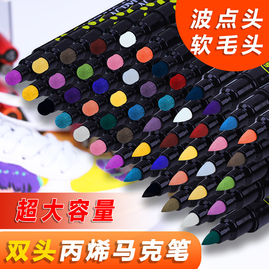 Guangna marcador acrílico de doble cabeza nuevo bolígrafo/pincel de escritura suave de color GN6700-24 a base de agua respetuoso del medio ambiente e insípido