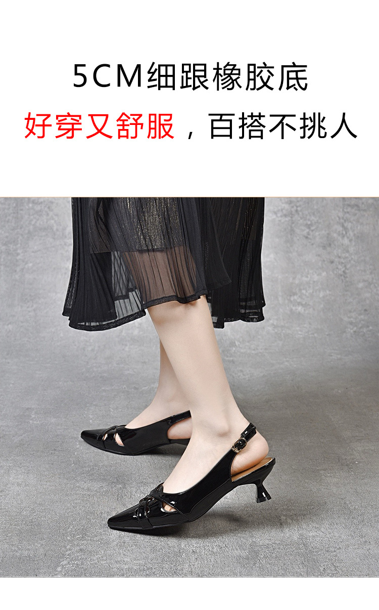 Sandal nữ bít mũi da sáng chế mũi nhọn gót nhọn hở gót — Xanh lục Xám chi tiết 1
