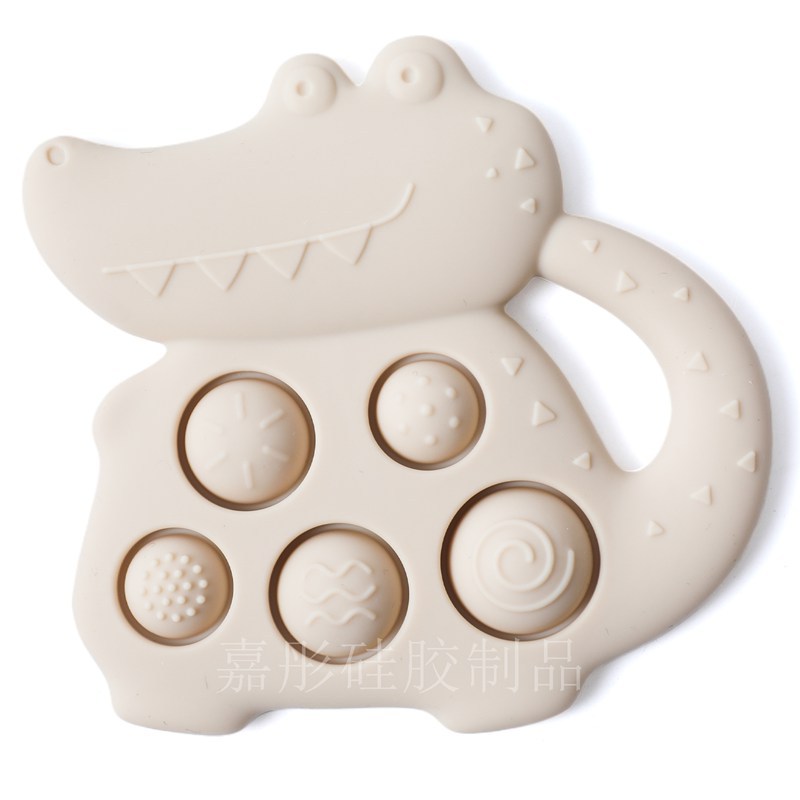 Silicone crocodile teether beige