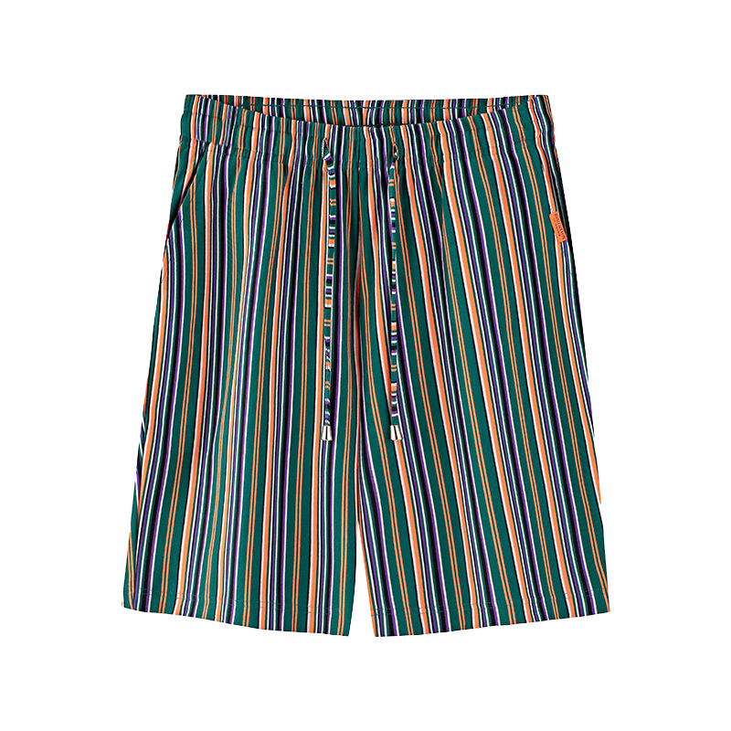 [Hilo doble teñido en hilo] Nuevos pantalones cortos a rayas de algodón para hombres, pantalones casuales, pantalones de pijama sueltos con cordón