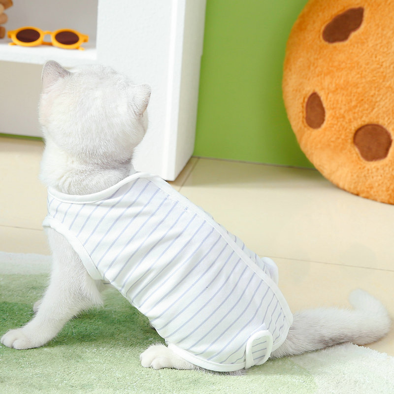 貓咪產後衣服春夏季手術服防舔斷奶服四腿居家服23條紋貓咪絕育服