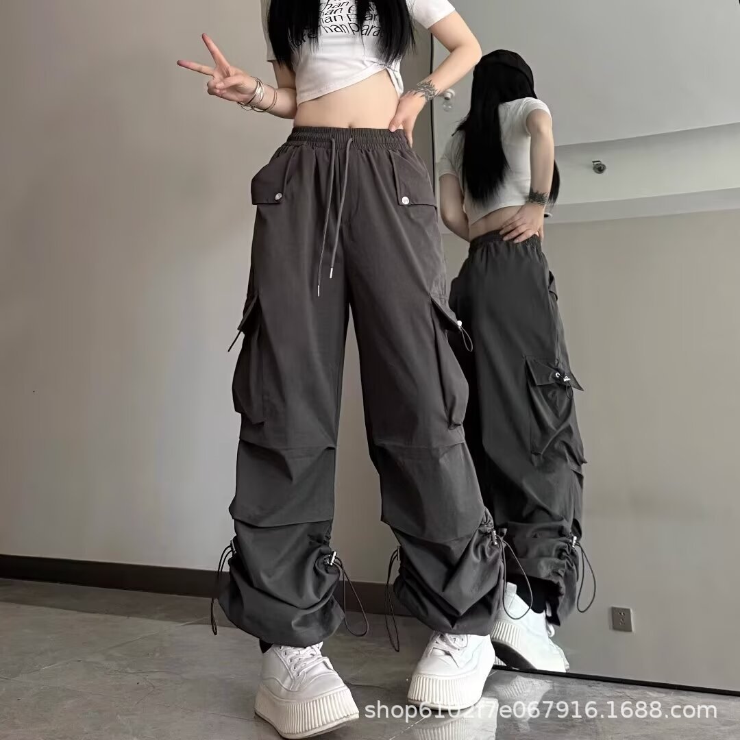 Pleated Solid Color Cushion Pants Women's Autumn and Winter American Fashion Brand High Street Hip Hop Jazz Dance Casual fleece-lined Sports Pants