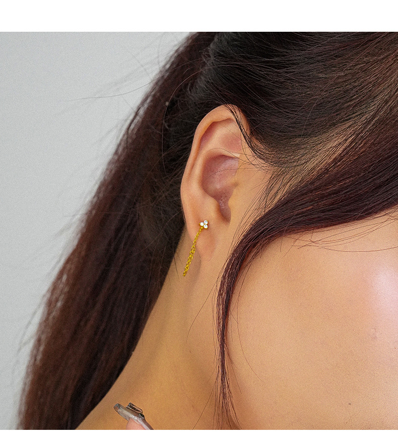 Daily Occasion 925 Sterling Silver Material Flower Pattern 1 Piece 925 Sterling Silver Zircon Flower Ear Studs
