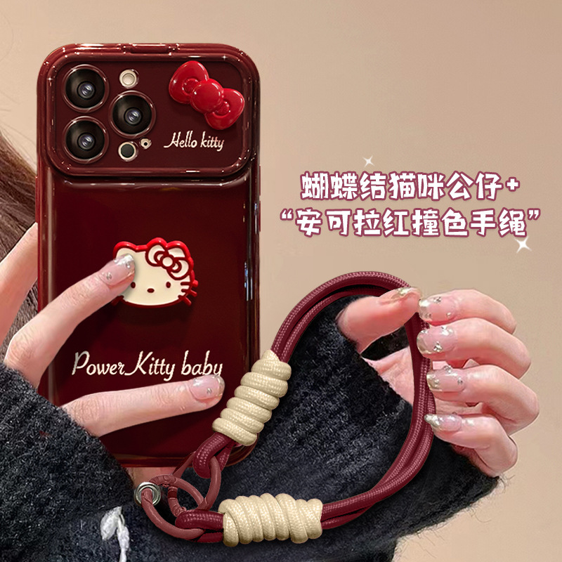 Bowknot Cat Doll Lanyard Suitable for Apple 16Pro Large Phone Case 15 Silicone 14 Cute 17 Window 18 Bowknot Cat Doll Lanyard Suitable for Apple 16Pro Large Phone Case 15 Silicone 14 Cute 17 Window 18
